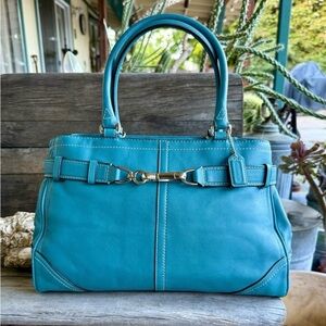Coach Hampton Leather Satchel Teal Color-Vintage
